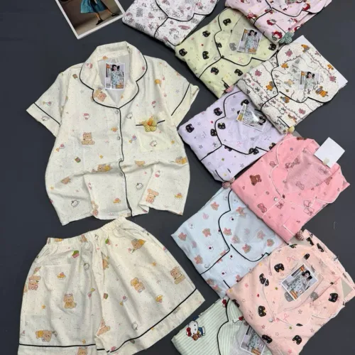Chỗ sỉ đồ bộ nữ pijama tay ngắn quần đùi vải cotton hàn MT-951026