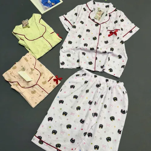 Bộ pijama nữ tay ngắn quần lửng phong cách Hàn Quốc