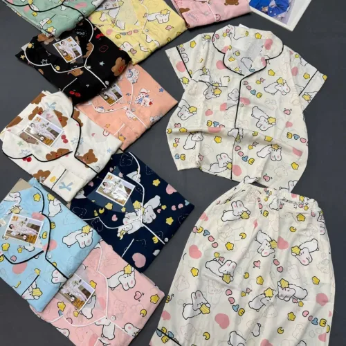 Bộ pijama nữ mango viền MT-9579 gồm áo tay ngắn và quần lửng