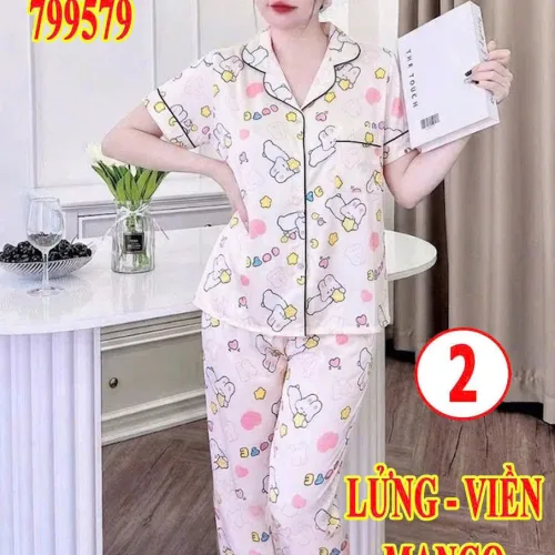 Bộ pijama nữ mango viền MT-9579 gồm áo tay ngắn và quần lửng