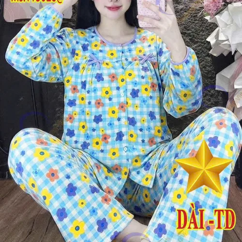 Bộ mặc nhà nữ baby doll tay dài quần dài vải tole QV-15026