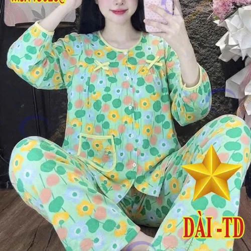 Bộ mặc nhà nữ baby doll tay dài quần dài vải tole QV-15026