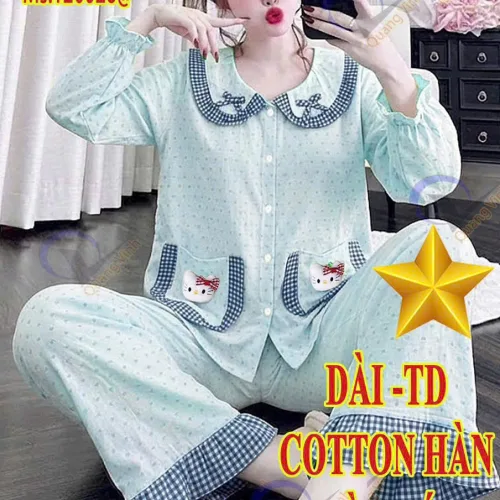 Đồ bộ nữ QV-20026 cotton Hàn không giãn, áo tay dài và quần dài