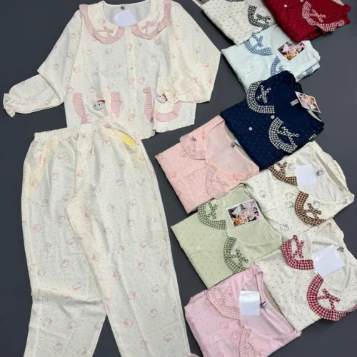 Đồ bộ nữ QV-20026 cotton Hàn không giãn, áo tay dài và quần dài