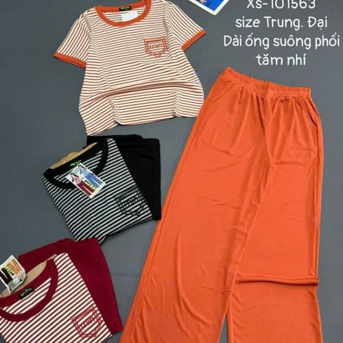 Bộ đồ thun nữ Xs-101563 gồm áo tay ngắn và quần dài ống suông