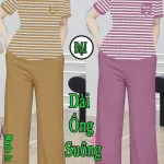 Bộ đồ thun nữ Xs-101563 gồm áo tay ngắn và quần dài ống suông