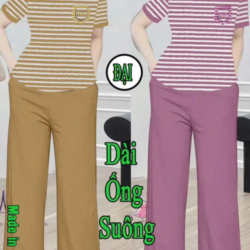 Bộ đồ thun nữ Xs-101563 gồm áo tay ngắn và quần dài ống suông