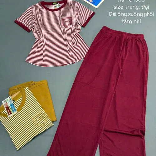 Bộ đồ thun nữ Xs-101563 gồm áo tay ngắn và quần dài ống suông