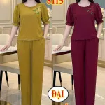 Chỗ sỉ đồ bộ nữ tay ngắn quần dài vải lụa gãy trung niên TV-8115