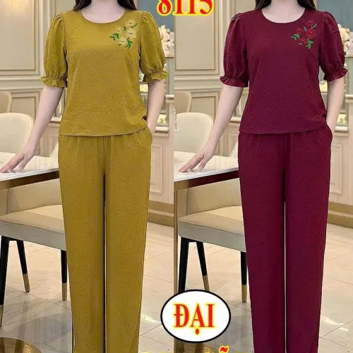 Chỗ sỉ đồ bộ nữ tay ngắn quần dài vải lụa gãy trung niên TV-8115