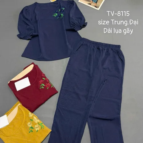 Chỗ sỉ đồ bộ nữ tay ngắn quần dài vải lụa gãy trung niên TV-8115