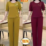 Chỗ sỉ đồ bộ nữ tay ngắn quần dài vải lụa gãy trung niên TV-8115