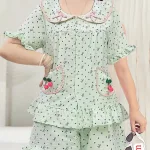 Bộ đồ nữ cotton Hàn gồm áo tay ngắn và quần đùi