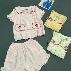 Bộ đồ nữ cotton Hàn gồm áo tay ngắn và quần đùi