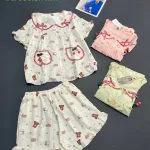 Bộ đồ nữ cotton Hàn gồm áo tay ngắn và quần đùi