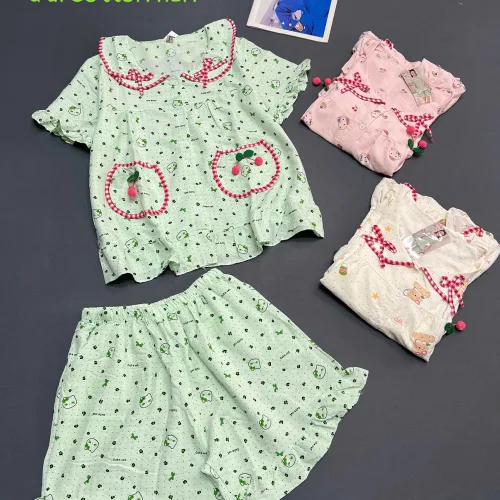 Bộ đồ nữ cotton Hàn gồm áo tay ngắn và quần đùi