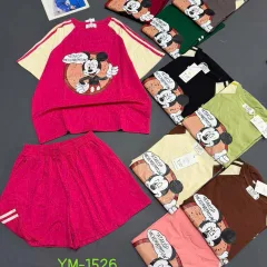 Bộ đồ nữ cotton in hình YM-1526 gồm áo tay ngắn và quần đùi