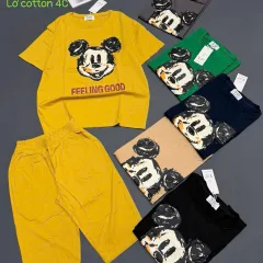 Bộ đồ nữ cotton YM-1526 in hình Mickey, áo tay ngắn và quần lửng