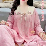 Shop sỉ đồ bộ nữ tiểu thư tay dài cotton hàn không giãn  HT-15236 - 115236