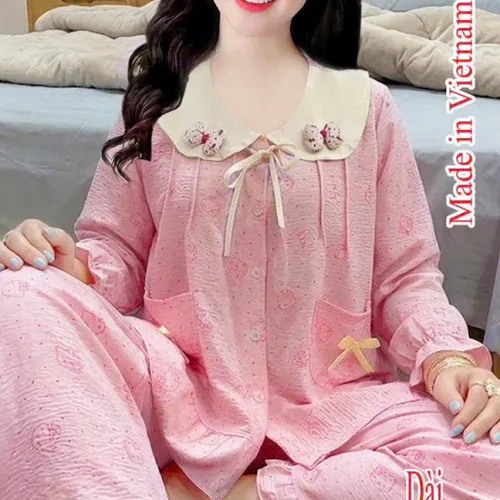 Shop sỉ đồ bộ nữ tiểu thư tay dài cotton hàn không giãn  HT-15236 - 115236