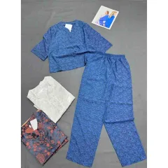 Nơi lấy sỉ đồ Bộ Nữ Trung Niên Áo Tay Lở Quần Dài Họa Tiết Sang Trọng Vải Gấm Mịn Mát Size 45-62kg