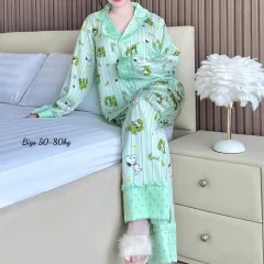 Nơi lấy sỉ đồ Bộ Pijama Nữ - Đồ Bộ Tay Dài Quần Dài Họa Tiết Đơn Giản Mặc Mát Thoải Mái Big Size 50–80kg