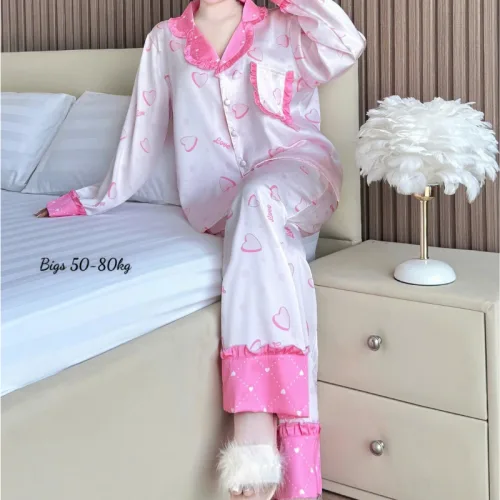 Nơi lấy sỉ đồ Bộ Pijama Nữ - Đồ Bộ Tay Dài Quần Dài Họa Tiết Đơn Giản Mặc Mát Thoải Mái Big Size 50–80kg