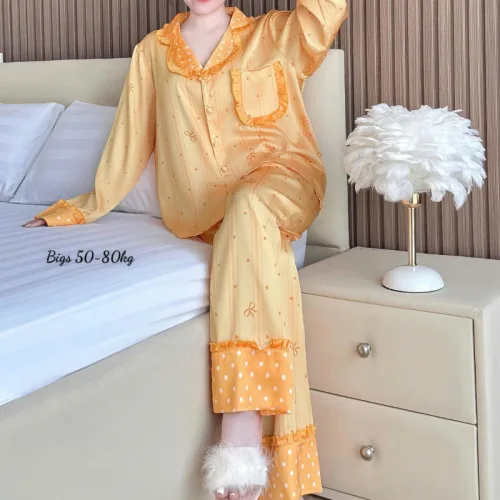 Nơi lấy sỉ đồ Bộ Pijama Nữ - Đồ Bộ Tay Dài Quần Dài Họa Tiết Đơn Giản Mặc Mát Thoải Mái Big Size 50–80kg