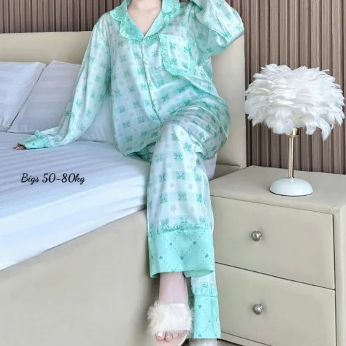 Nơi lấy sỉ đồ Bộ Pijama Nữ - Đồ Bộ Tay Dài Quần Dài Họa Tiết Đơn Giản Mặc Mát Thoải Mái Big Size 50–80kg