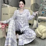 Chỗ sỉ đồ Bộ Pijama Nữ - Đồ Bộ Tay Dài Quần Dài Viền Bèo Họa Tiết Nhí Size 40-65kg