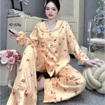 Chỗ sỉ đồ Bộ Pijama Nữ - Đồ Bộ Tay Dài Quần Dài Viền Bèo Họa Tiết Nhí Size 40-65kg