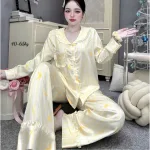 Chỗ sỉ đồ Bộ Pijama Nữ - Đồ Bộ Tay Dài Quần Dài Viền Bèo Họa Tiết Nhí Size 40-65kg