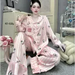 Chỗ sỉ đồ Bộ Pijama Nữ - Đồ Bộ Tay Dài Quần Dài Viền Bèo Họa Tiết Nhí Size 40-65kg