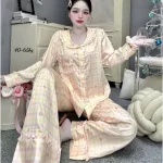Chỗ sỉ đồ Bộ Pijama Nữ - Đồ Bộ Tay Dài Quần Dài Viền Bèo Họa Tiết Nhí Size 40-65kg