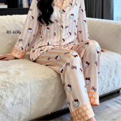 Đồ bộ pijama nữ tay dài, quần dài viền ren họa tiết size 40-60kg