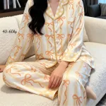 Đồ bộ pijama nữ tay dài, quần dài viền ren họa tiết size 40-60kg