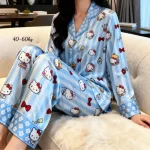 Đồ bộ pijama nữ tay dài, quần dài viền ren họa tiết size 40-60kg
