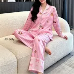 Đồ bộ pijama nữ tay dài, quần dài viền ren họa tiết size 40-60kg