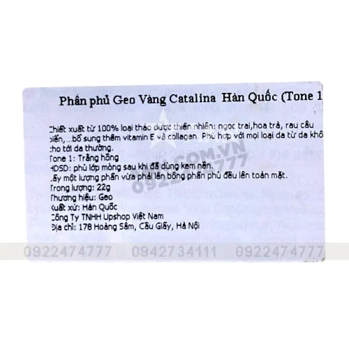Catalina Geo Pact Phấn Phủ Tone 1 Hàn Quốc 22g