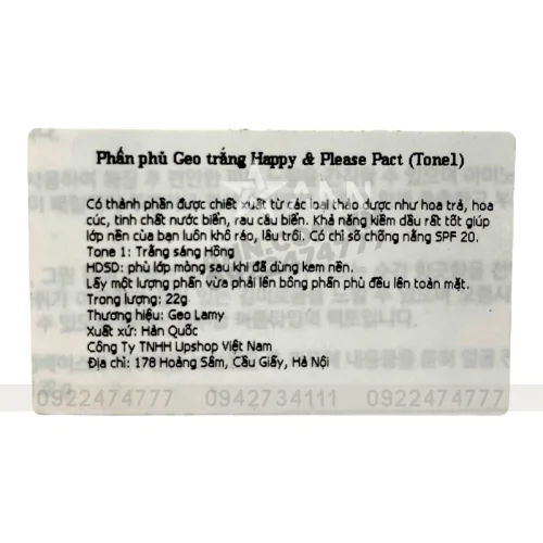 Phấn phủ nén GEO Sempre Happy & Please Pact Hàn Quốc, Tone 1, 22g