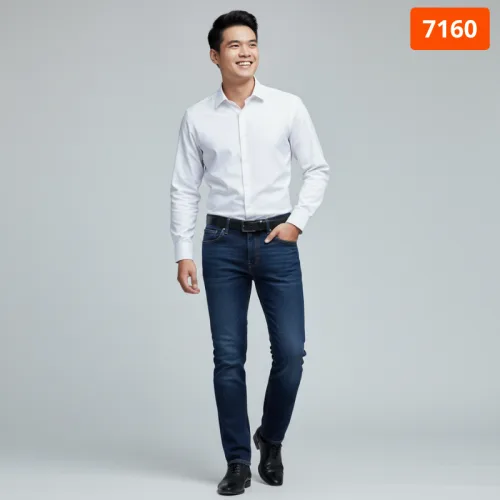 Quần jean nam Old Sailor 7160 dáng dài, form Slim-fit màu xanh đậm