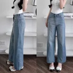 Nơi lấy sỉ quần Jeans Nữ Ống Rộng Vải Dày Mềm Không Co Giãn Phối Nơ Ở Túi Quần Cực Xinh