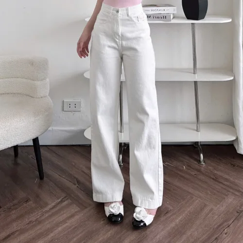 Nơi lấy sỉ quần Jeans Nữ Ống Rộng Vải Dày Mềm Không Co Giãn Phối Nơ Ở Túi Quần Cực Xinh