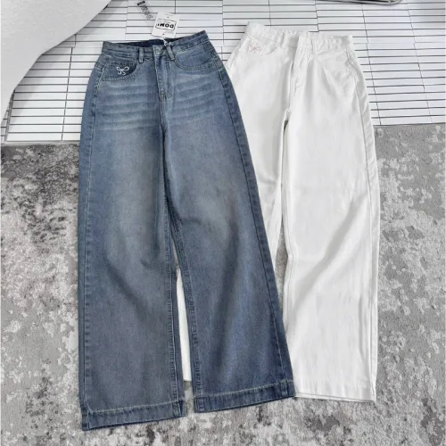 Nơi lấy sỉ quần Jeans Nữ Ống Rộng Vải Dày Mềm Không Co Giãn Phối Nơ Ở Túi Quần Cực Xinh
