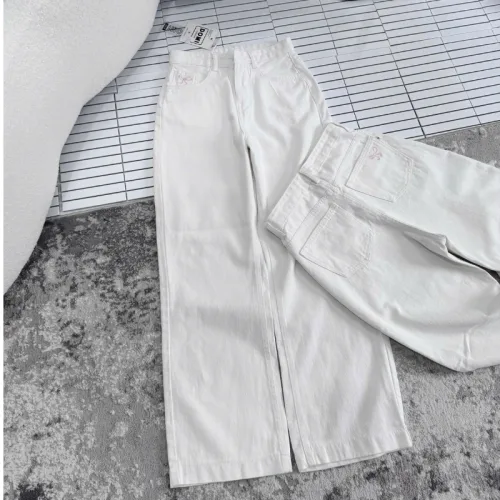 Nơi lấy sỉ quần Jeans Nữ Ống Rộng Vải Dày Mềm Không Co Giãn Phối Nơ Ở Túi Quần Cực Xinh