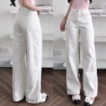 Nơi lấy sỉ quần Jeans Nữ Ống Rộng Vải Dày Mềm Không Co Giãn Phối Nơ Ở Túi Quần Cực Xinh