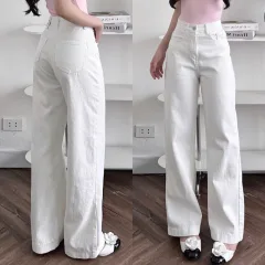 Nơi lấy sỉ quần Jeans Nữ Ống Rộng Vải Dày Mềm Không Co Giãn Phối Nơ Ở Túi Quần Cực Xinh
