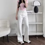 Nơi lấy sỉ quần Jeans Nữ Ống Rộng Vải Dày Mềm Không Co Giãn Phối Nơ Ở Túi Quần Cực Xinh