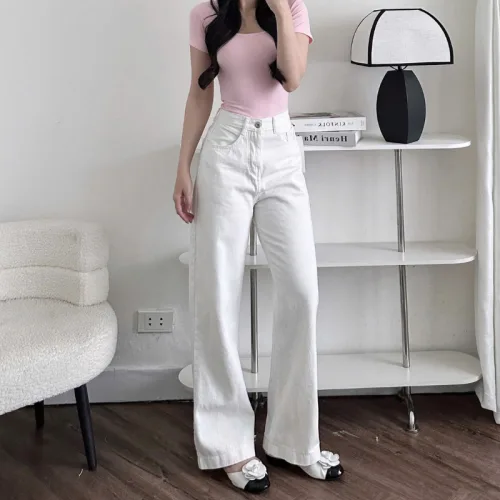 Nơi lấy sỉ quần Jeans Nữ Ống Rộng Vải Dày Mềm Không Co Giãn Phối Nơ Ở Túi Quần Cực Xinh