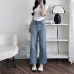 Nơi lấy sỉ quần Jeans Nữ Ống Rộng Vải Dày Mềm Không Co Giãn Phối Nơ Ở Túi Quần Cực Xinh